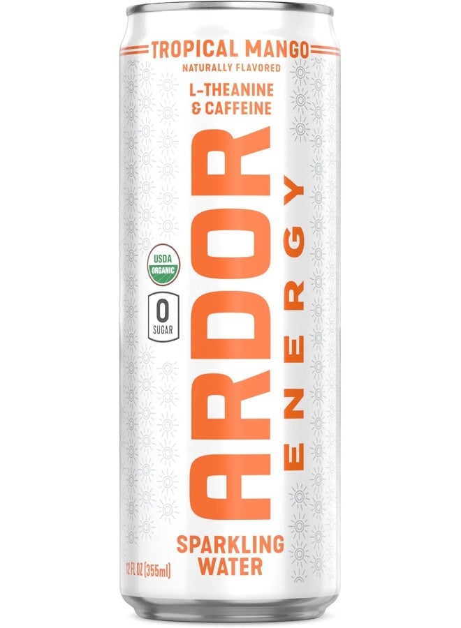 ARDOR ENERGY Sparkling Water with 100mg Natural Caffeine & 200mg L-Theanine from Organic Green Tea for Smooth Energy & Focus | Healthy Energy Drink | No Sugar, Zero Calories, Vegan, Gluten-Free | Tropical Mango (Pack of 12, 12oz cans) - Image 4